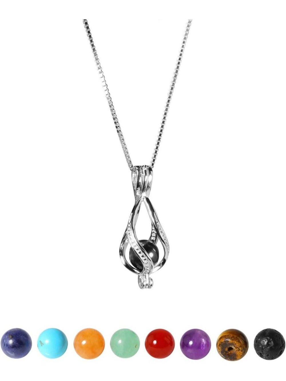 Interchangeable Gemstone Pendant Necklace | 18-Inch Sterling Silver
